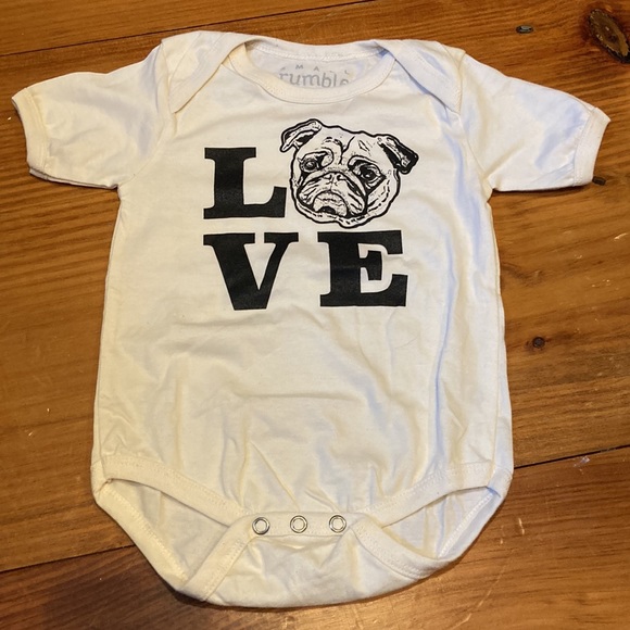 NWOT! SMALL RUMBLE 12-18M Pug Screen Printed Body Suit SS Unisex - Picture 7 of 14